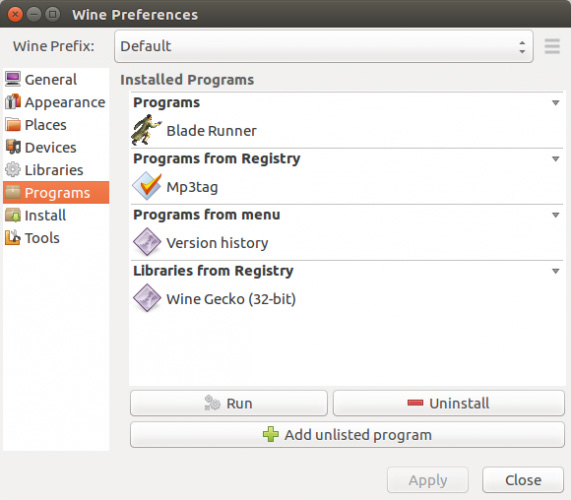 Cửa sổ Wine Preferences