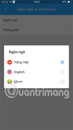 Hãy tích chọn ngôn ngữ mà bạn muốn  thay đổi.
