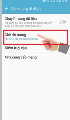 Vào phần chế độ mạng 