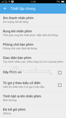 Tắt rung khi nhập bàn phím.