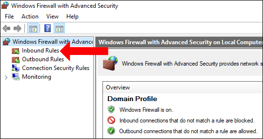 Nhấn chọn Inbound Rules
