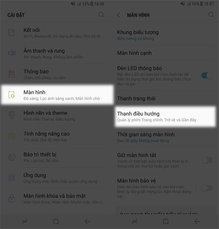 thiết lập tùy chỉnh phím điều hướng trên điện thoại Samsung.