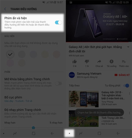 Ẩn các thanh điều hướng trên điện thoại Samsung.