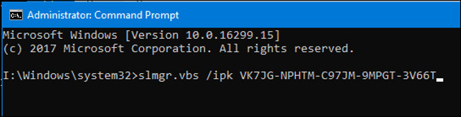 Tại command prompt, gõ: slmgr /ipk xxxx-xxxx-xxxx-xxxx-xxxx