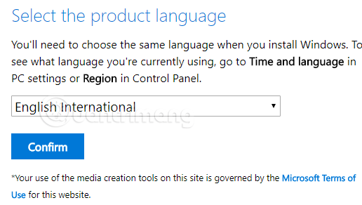 Chọn ngôn ngữ Windows 10 muốn tải