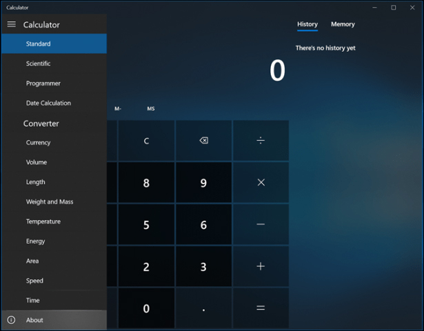 Click vào phần About của ứng dụng Calculator