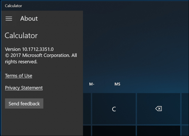 Phần About của ứng dụng Calculator