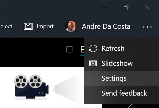 Click vào Settings của ứng dụng Photos