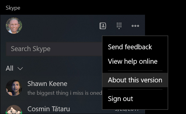 Nhấn vào About this version trong ứng dụng Skype