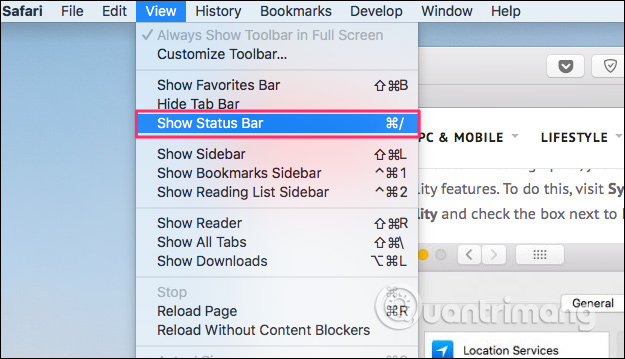 Hiển thị Status Bar