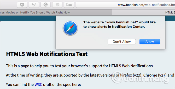 Nhận thông báo từ trang web 