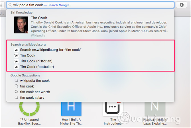Tìm kiếm nhanh trên thanh địa chỉ Safari 