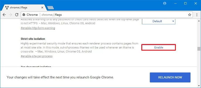Cách bật tính năng cô lập Chrome sử dụng flags