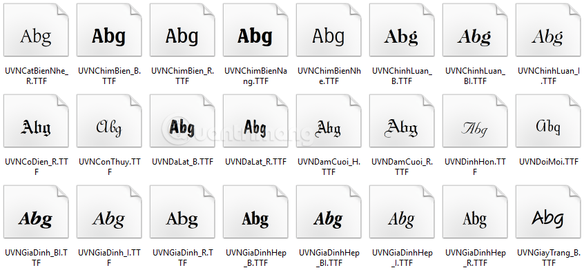 Một số font chữ trong bộ font full