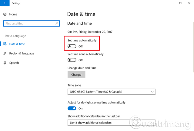 Vô hiệu hóa Set time automatically