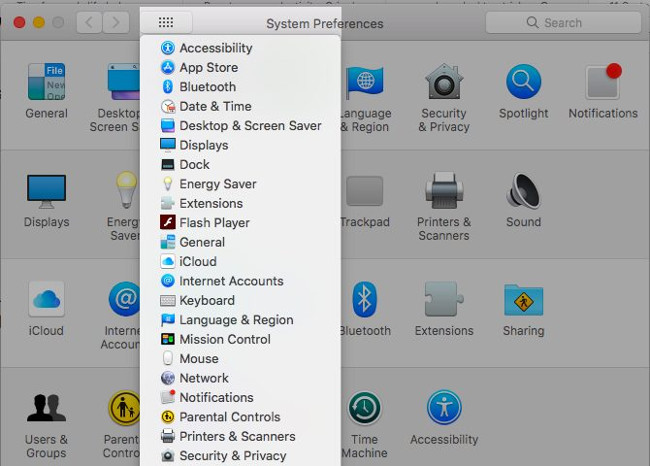 Xem tất cả chương trình System Preferences từ bất kỳ khung giao diện nào