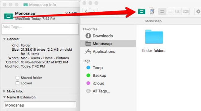 Sử dụng biểu tượng tùy chỉnh cho các file và thư mục mà bạn thêm vào thanh công cụ.