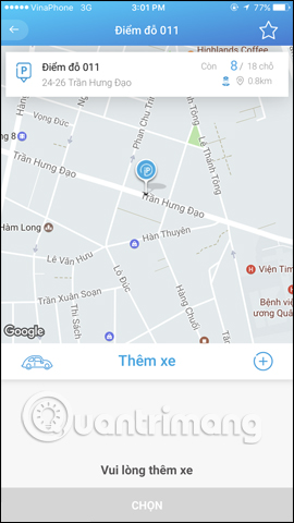 Nhập điểm đỗ xe