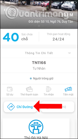 Chỉ đường điểm đỗ xe 
