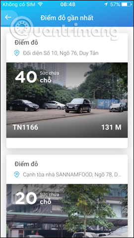 Danh sách điểm đỗ xe