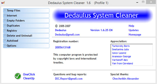 Phần mềm Dedaulus System Cleaner