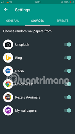 Thêm hoặc bớt số lượng hình ảnh nền tại Sources.