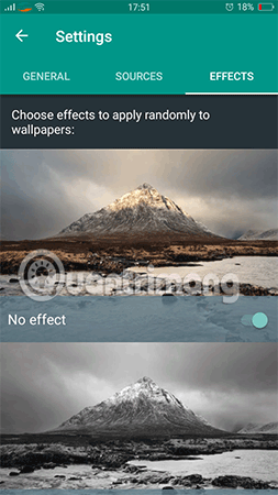 Thay đổi hiệu ứng nền tại mục Effects. 