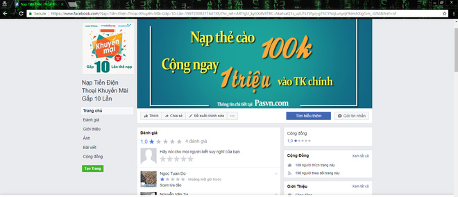 Page facebook giả mạo lập để chạy quảng cáo