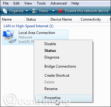 Select the Properties of the adapter you want to assign the IP address to