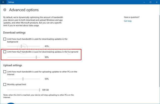 Tùy chọn trong Windows Update