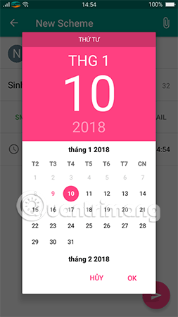 Đặt ngày mà bạn muốn lên lịch.