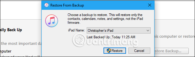 Chọn bản sao lưu bạn vừa tạo và nhấp vào "Restore - Khôi phục"
