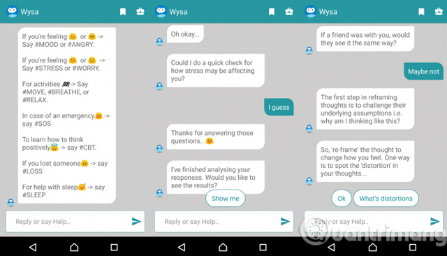 Cuộc hội thoại của chatbot Wysa