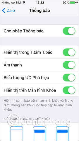 Chỉnh nhận thông báo Zaloo