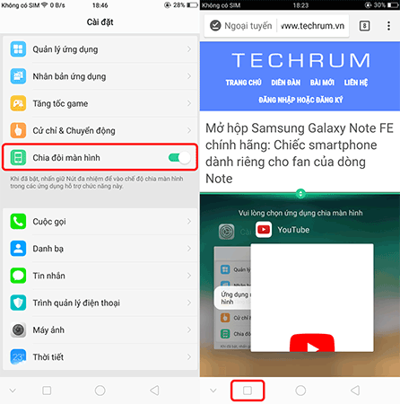 Chia đôi màn hình tiện lợi.