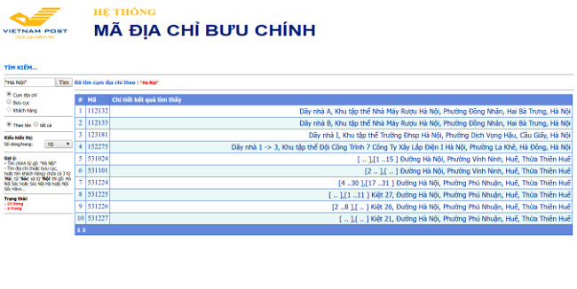 Cách tra cứu mã bưu điện, mã bưu chính cấp quận, huyện, thị xã
