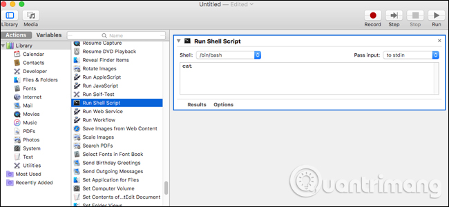 Nhập vào kéo mục Run Shell Script
