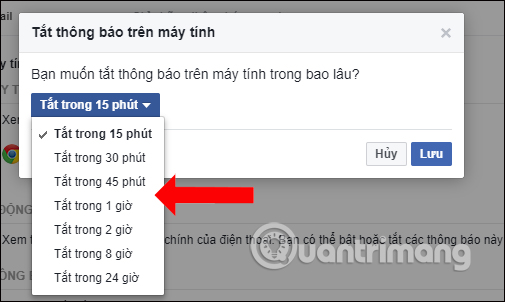 Choose the time to turn off Facebook notifications