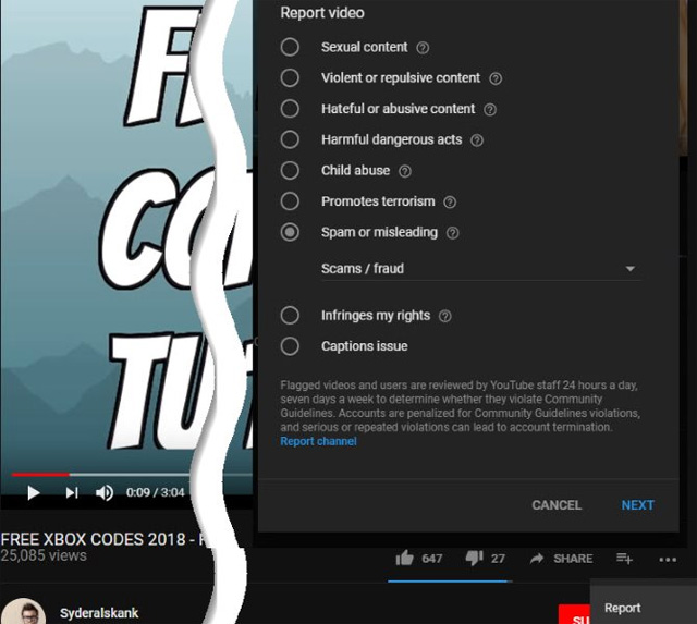 Báo cáo video vi phạm nội dung