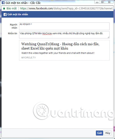 Gửi tin nhăn qua Facebook Messenger để mời bạn bè cùng xem video.