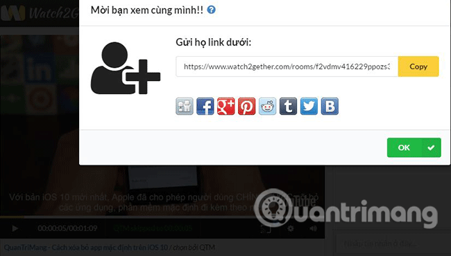 Nhấp vào mục mời bạn và gửi link xem cho người cần chia sẻ.