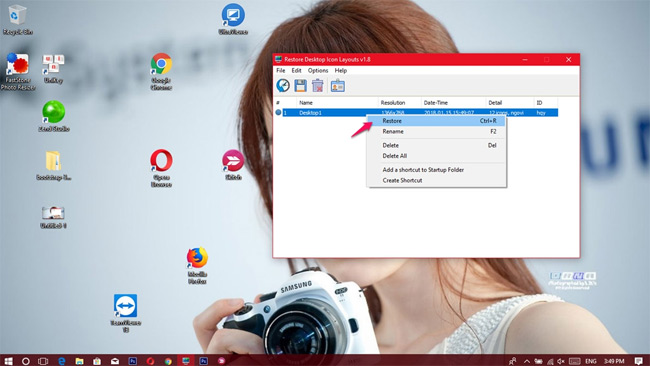 Chọn Restore để phục hồi lại như cũ