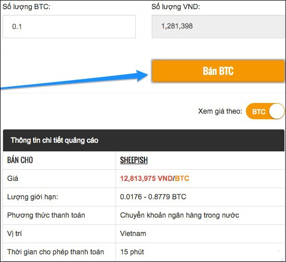 Nhập số BTC muốn bán