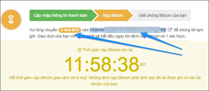 Chuyển BTC vào ví 