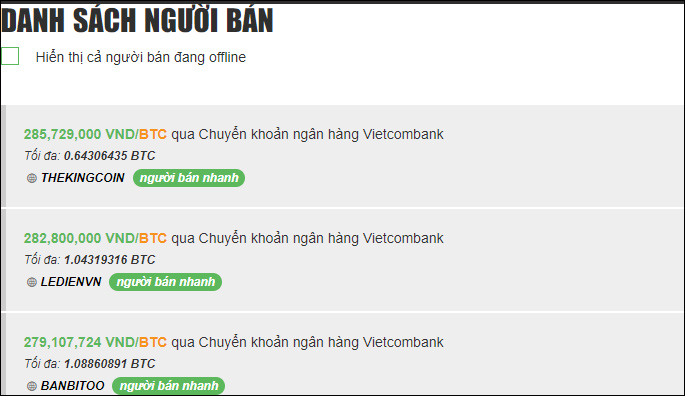 Danh sách người bán Bitcoin