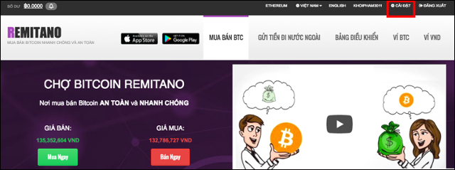 Cài đặt tài khoản Remitano