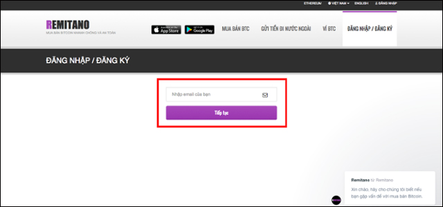 Nhập địa chỉ email đăng ký 