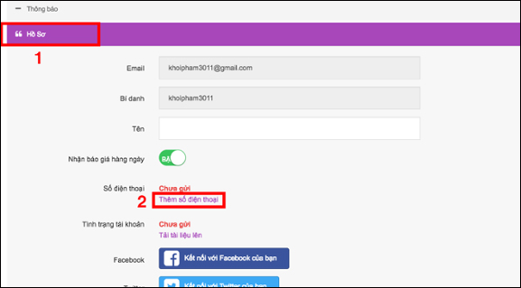 Cập nhật hồ sơ trên Remitano