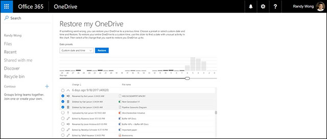 Tính năng phục hồi dữ liệu trên OneDrive cho doanh nghiệp