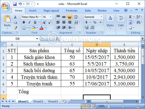 Nhấn vào ảnh để phóng to Bảng dữ liệu Excel
